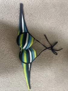 AERIE Perkier Pushup Bikini Top Size 36B Halter Metallic Blue Green Beach - Picture 1 of 5