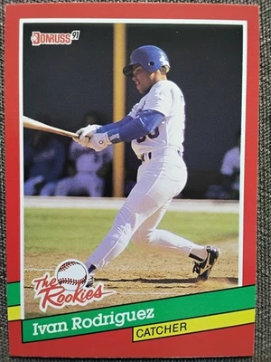 Tarjeta de béisbol 1991 Donruss The Rookies Ivan Rodriguez RC novato #33 Rangers Salón de la fama Foto 1 de 2