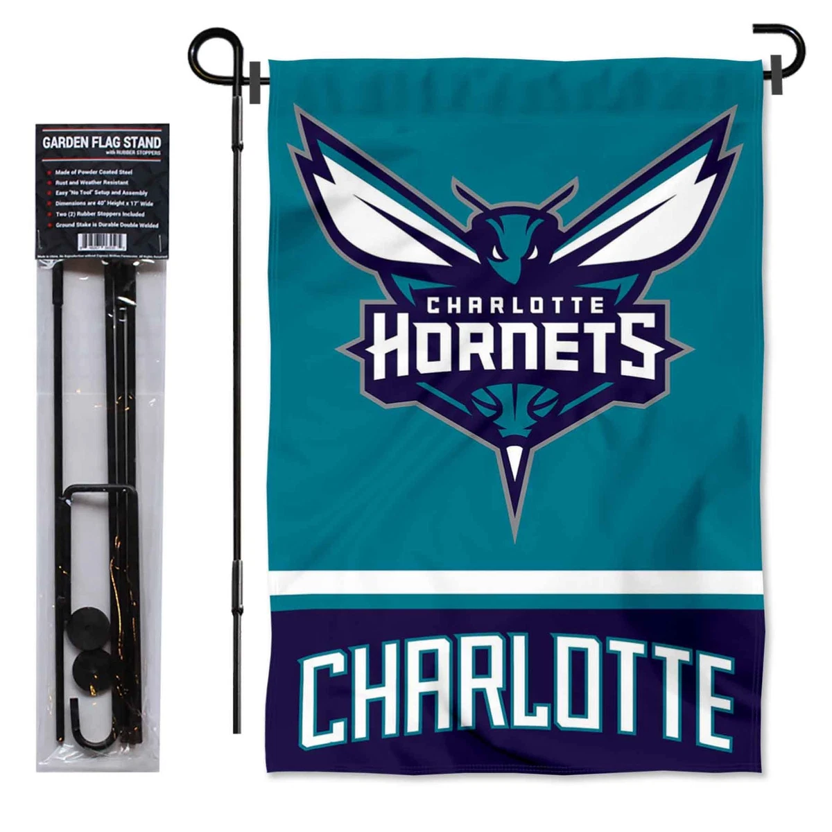 WinCraft Charlotte Hornets Flag Pole & Bracket Set - 3x5 Ft Team Flag With 6 Ft Spinning Pole & Adjustable Bracket - View #4