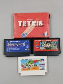 Lot of 4 Famicom Cartridges (Tetris, Dragon Quest III, Wizardry II, Booby Kids)