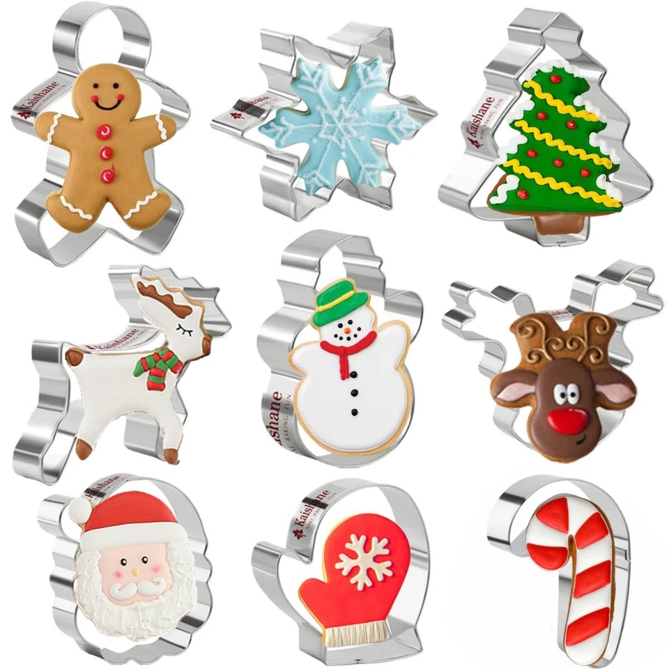 KAISHANE Christmas Cookie Cutters Set of 9 - Star Tree Angel Bell Stocking & Mor