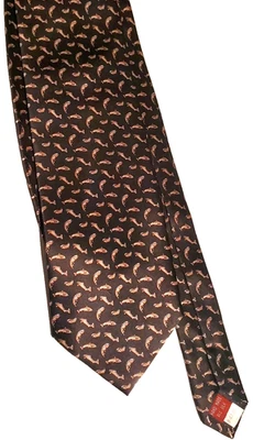 Corbata de seda hecha a mano para hombre artefactos de museo de pesca. Nuevo con etiqueta. Foto 1 de 4