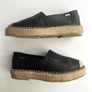 Velez NWT Artisan Jute Detail Slip On Black Leather Espadrilles EU 37 US 6 - Picture 1 of 10