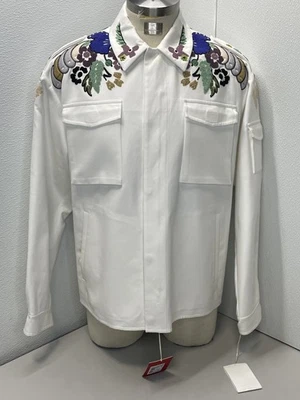 Valentino Men's Embroidered Gabardine Floral Shirt Jacket Size 54/ US 44 White - Image 1 of 4