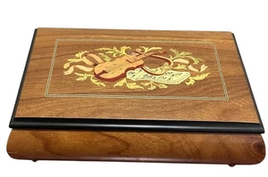 Caja de joyería musical de madera incrustada Ercolano Violín Sorrento Italia - Imagen 1 de 10