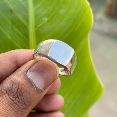 Minimalist Sterling Silver Signet Ring Handmade Unisex Square Band Q76 - Image 1 of 4