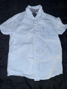 Nautica Kids Youth Short Sleeve Blue & White Checked Button Up Shirt m 5/6 - Picture 1 of 2