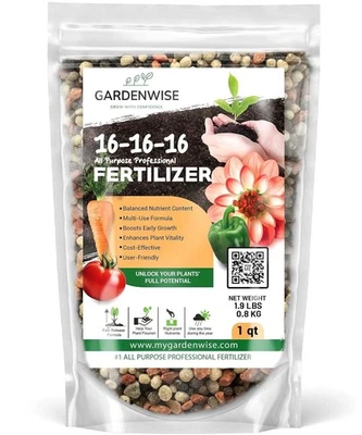Fertilizante multiusos Gardenwise 16-16-16 | Alimento vegetal profesional césped jardín Foto 1 de 2