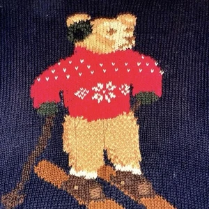 90s Vintage POLO Ralph Lauren POLO BEAR NAVY Nordic Bear Hand Knit Sweater USED - Picture 1 of 4