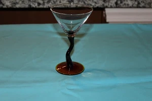 ART GLASS Aventurine Gold Crooked-Stem Small Wine Glass 5"Hx 3"Across Top - Picture 1 of 15