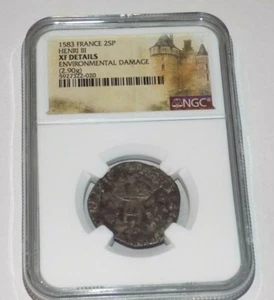NGC FRANCE 1583 25P Billon Double Sol Parisis XF DETAILS Medieval Graded Coin - Picture 1 of 4