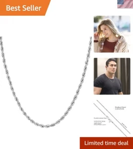 Luxury 2mm Diamond Cut Gold Rope Chain - Unisex 26 Inch Neckwear in White Gold - Picture 1 of 11