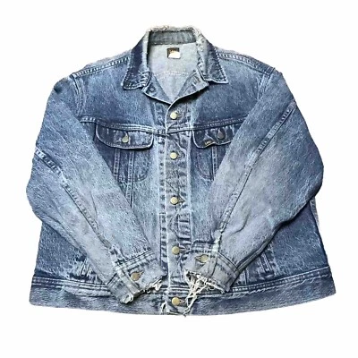 Vtg Lee Riders Jean Jacket Denim Size XL Made in USA Destroyed Sick Fade - Image 1 of 4