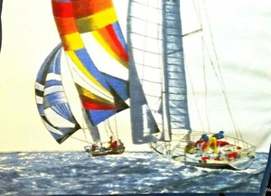 Vintage EVERT Nautical Sailboats Acrylic Made In Spain Blanket - Picture 1 of 12