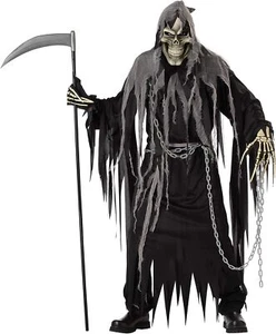 Mr. Grim Reaper Skeleton Death Bones Scary Fancy Dress Halloween Adult Costume - Picture 1 of 2