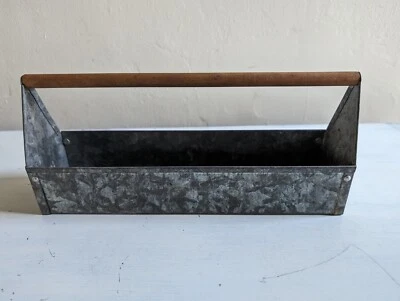 Metal Basket Galvanized Caddy Farmhouse Tote W/Handle Decor Picnic Utensil Herbs - Image 1 of 4