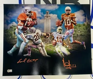 Earl Campbell Vince Young signiertes Texas Longhorns 16 x 20 individuelles Foto Beckett BAS - Bild 1 von 5