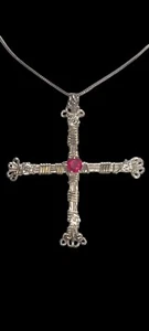 Genuine Ruby Praise Cross Pendant In A Sterling Silver Hand Sculpted Setting - Picture 1 of 7