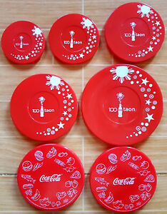 COCA COLA 100th Year Anniversary LID COVERS for GLASS BOWLS / MEAL KEEPERS SET