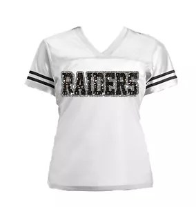 New White Las Vegas Raiders Glitter Jersey for Women Black Silver - Picture 1 of 10