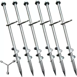 Ground Anchors Screw in 6 Pack-12 Inch Heavy Duty Galvanized Hex Head Tent Stake - Picture 1 of 3