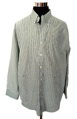 Izod платье рубашка мужская размер X-Large зеленый белый синий полоски кнопка спереди хлопок - Изображение 1 из 4