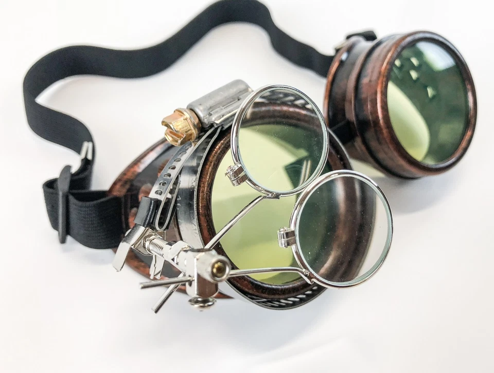 Copper Steampunk Goggles Crazy Burning man Cosplay Costume Mad Scientist 2X GRN - Image 1 of 2