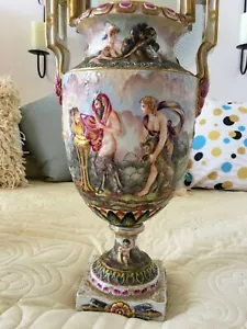 Pair of Pristine Mid Century French Urns; French Capo DiMonte Style Porcelain - Picture 1 of 10