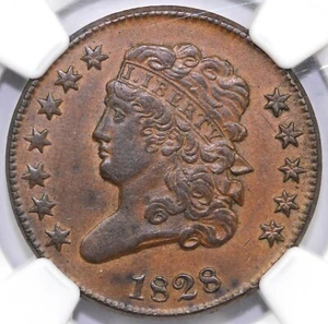1828 1/2c C-2 12 Stars Classic Head Half Cent NGC AU 58 - Picture 1 of 5