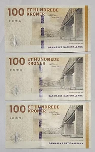 Lot 3 Pcs Denmark 100 Kroner 2024 (2020) P 71 UNC NEW Banknote - Picture 1 of 3