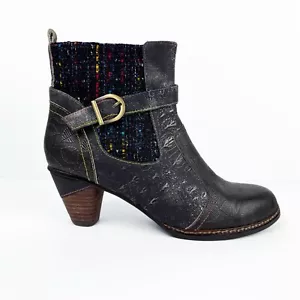 Spring Step L'Artiste Boots Womens 9.5* Black Leather Leaf Textile Artsy Boho - Picture 1 of 15