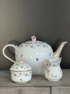 Juego/3 Herend Guirnalda Azul Rosa Top Tetera Juego de Té Crema Azúcar Cuenco - Imagen 1 de 16