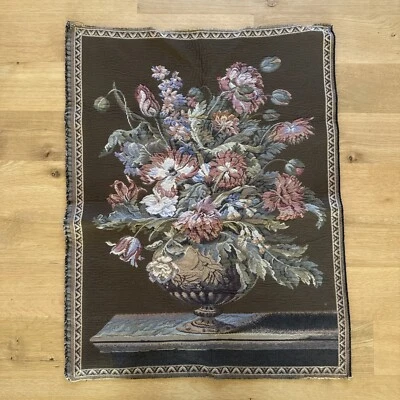 Florero grande bodegón flores tapiz colgante de pared 27" x 35" marrones ornamentados Foto 1 de 4