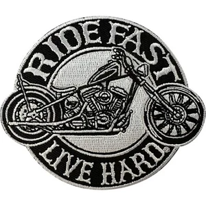 Ride Fast Live Hard Patch Iron On Sew On Motorcycle Motorbike Jacket Biker Badge - Foto 1 di 1