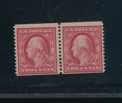 1909 United States 2¢ George Washington Postage Stamp #353 Used Coil Pair 3mm - Image 1 of 2