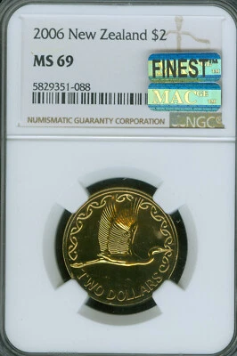 2006 NEW ZEALAND $2 DOLLARS NGC MS69 MAC FINEST MAC SPOTLESS 3,000 MINTED * - Image 1 of 2