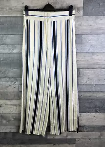 Pantaloni donna M&S Collection a righe UK 12 avorio navy gamba larga casual pull on - Foto 1 di 11