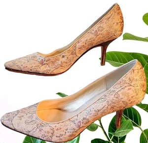 Ann Taylor Loft Women’s Floral Brocade Pumps Stacked Heels Shoes Sz 7 1/2 M - Picture 1 of 12