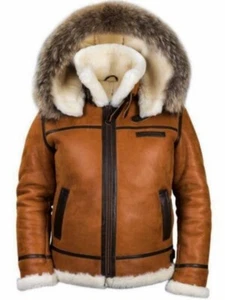 Men's RAF Flight Original Faux Fur Shearling Sheepskin B3 Fleeced Leather Jacket - Picture 1 of 9