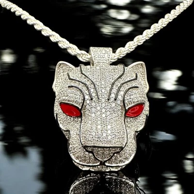 3D Panther Head Pendant With Red Enamel Eyes, 925 Sterling Silver, Brand New - Image 1 of 4