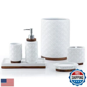 RQYIXI Bathroom Accessories Set 6 Pcs Toothbrush Holder Soap Dispenser Cerami - Picture 1 of 5