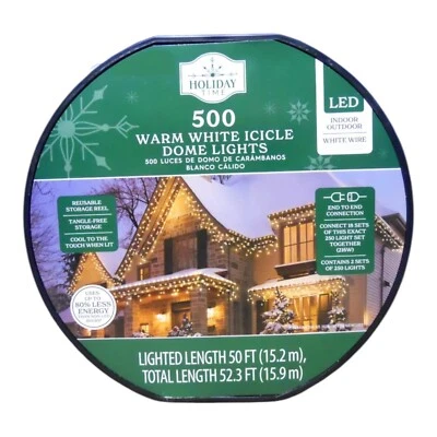Holiday Time 500-Count Warm White LED Dome Icicle Lights with White Wire - Image 1 of 3