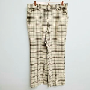 Vintage 60s 70s Levis Panatela Plaid Pants Bell Flare Golf Disco Size 36x31 Tan - Picture 1 of 10