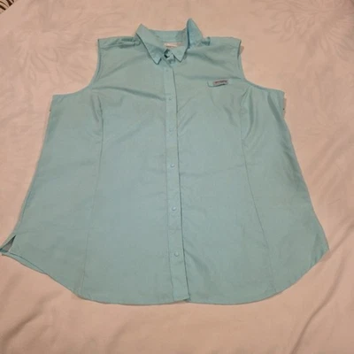 Camisa Columbia PFG feminina sem mangas tamanho 2XL botão de pressão ventilado azul/verde - Imagem 1 de 4