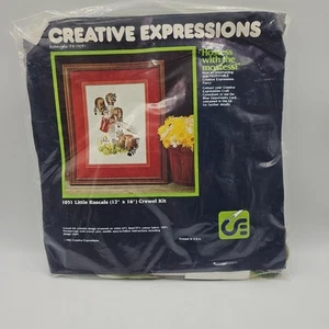 Creative Expressions Little Rascals Raccoons 12”x16” Crewel Kit 1982 NOS - Picture 1 of 7