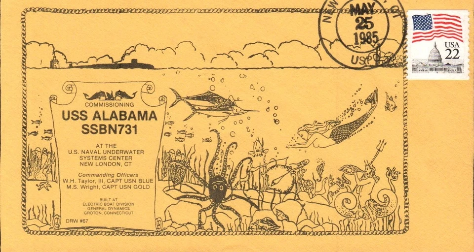 USS ALABAMA SSBN-731 COMMISSIONING MAY 25, 1985 NEW LONDON CT CACHET - Image 1 of 1