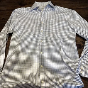 Charles Tyrwhitt Blue & White Check Extra Slim Fit Button Down Dress Shirt 15/33 - Picture 1 of 13