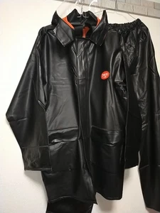 heavy and thick black and red PVC vinyl rainsuits set jacket and pants - Picture 1 of 23