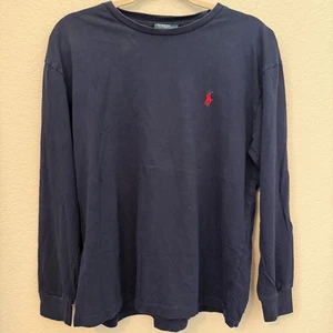 Polo Ralph Lauren Mens Long Sleeve T-Shirt Red Pony Logo Navy Medium - Picture 1 of 3