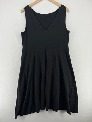 EILEEN FISHER Dress L Stretch Organic Cotton Jersey Fit & Flare Tankdress Black - Image 1 of 4